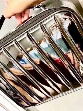 Lancome Metallic Chrome Softside Cosmetic Makeup Bag Case 12.5x9.5x3.5